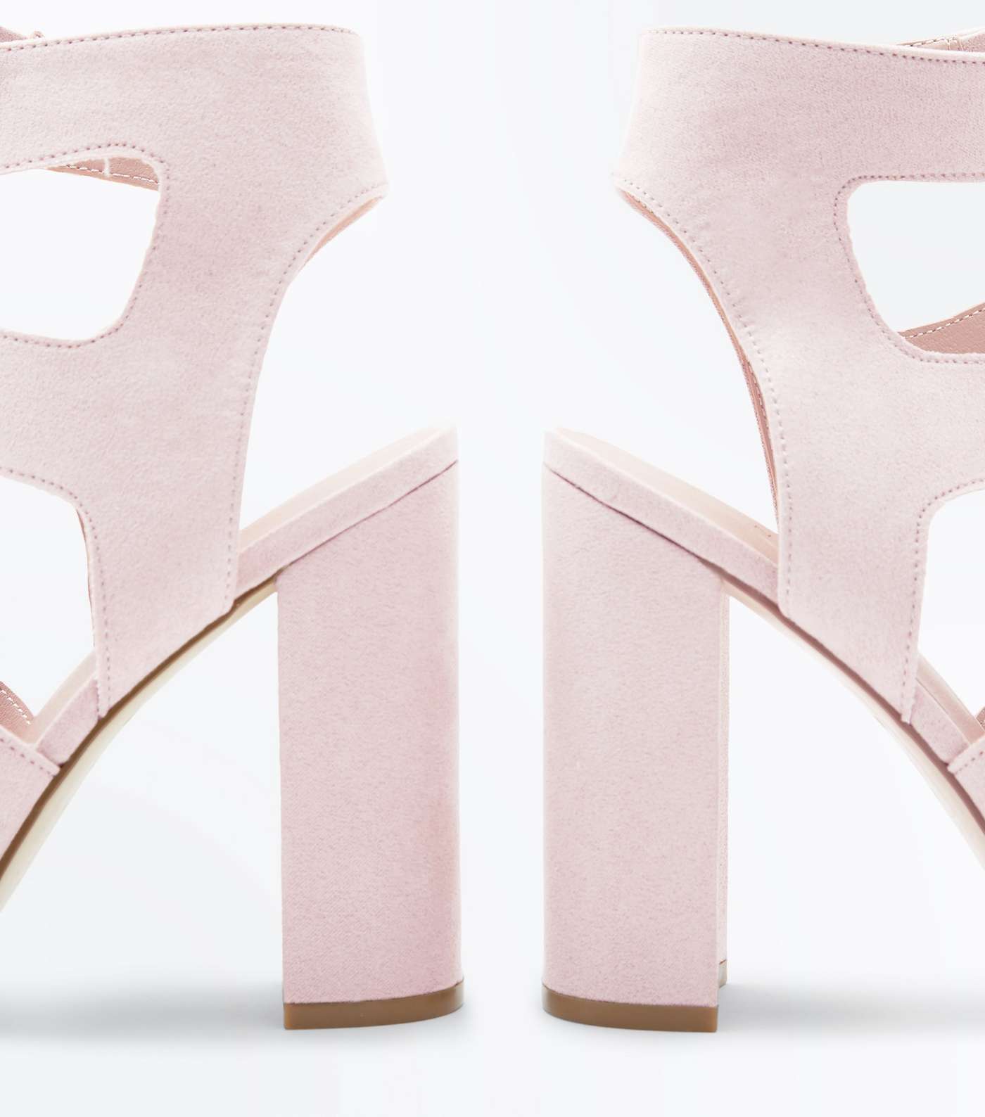 Nude Suedette Lace Up Cut-Out Block Heels Image 4