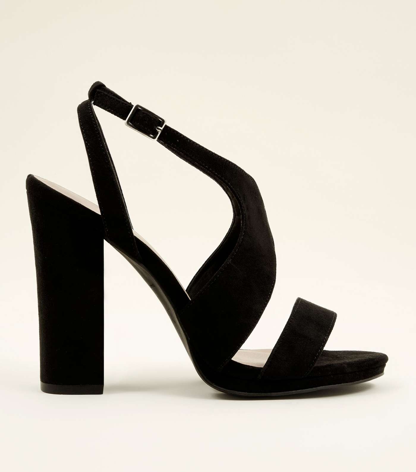Black Suedette Curve Strap Block Heels