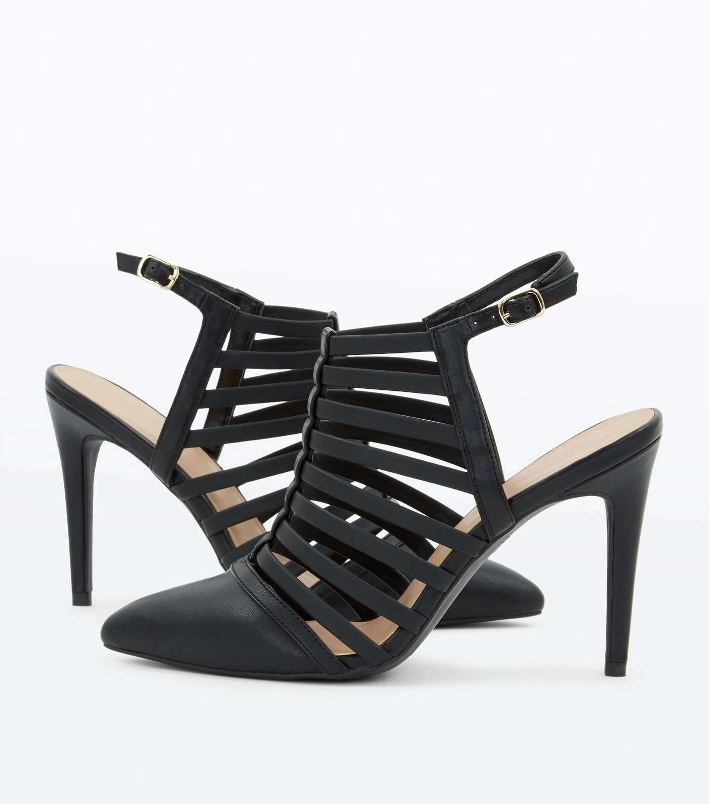Black Pointed Caged Stiletto Heels Image 3