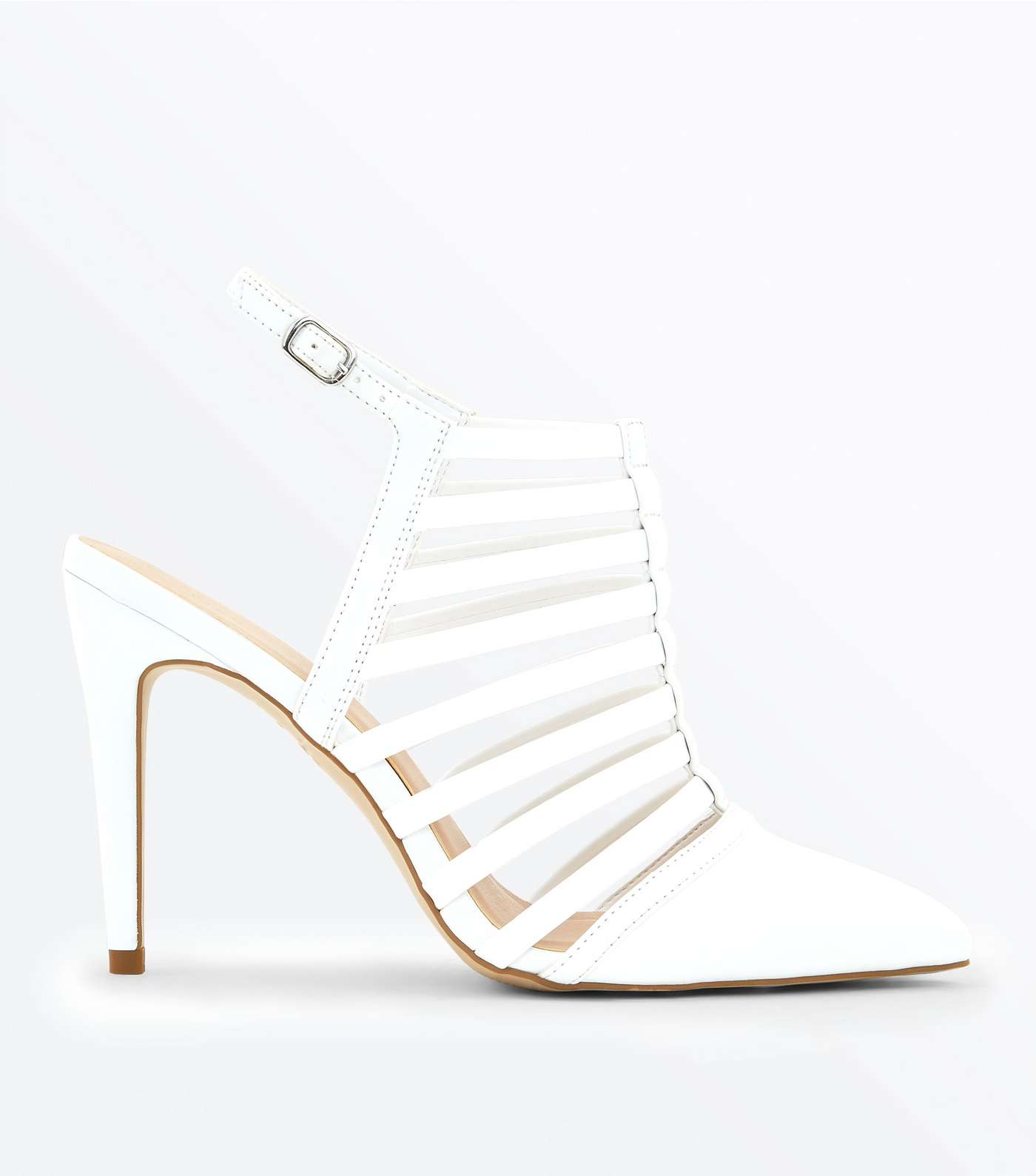 White Pointed Caged Stiletto Heels