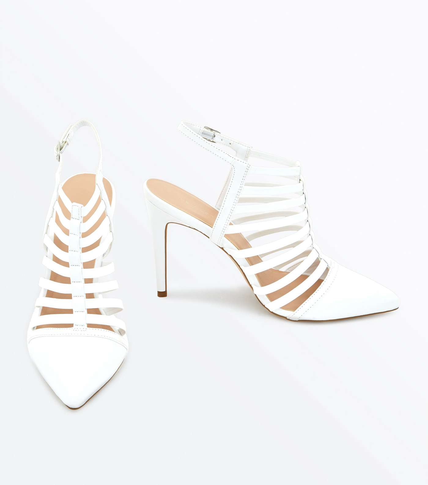 White Pointed Caged Stiletto Heels Image 3