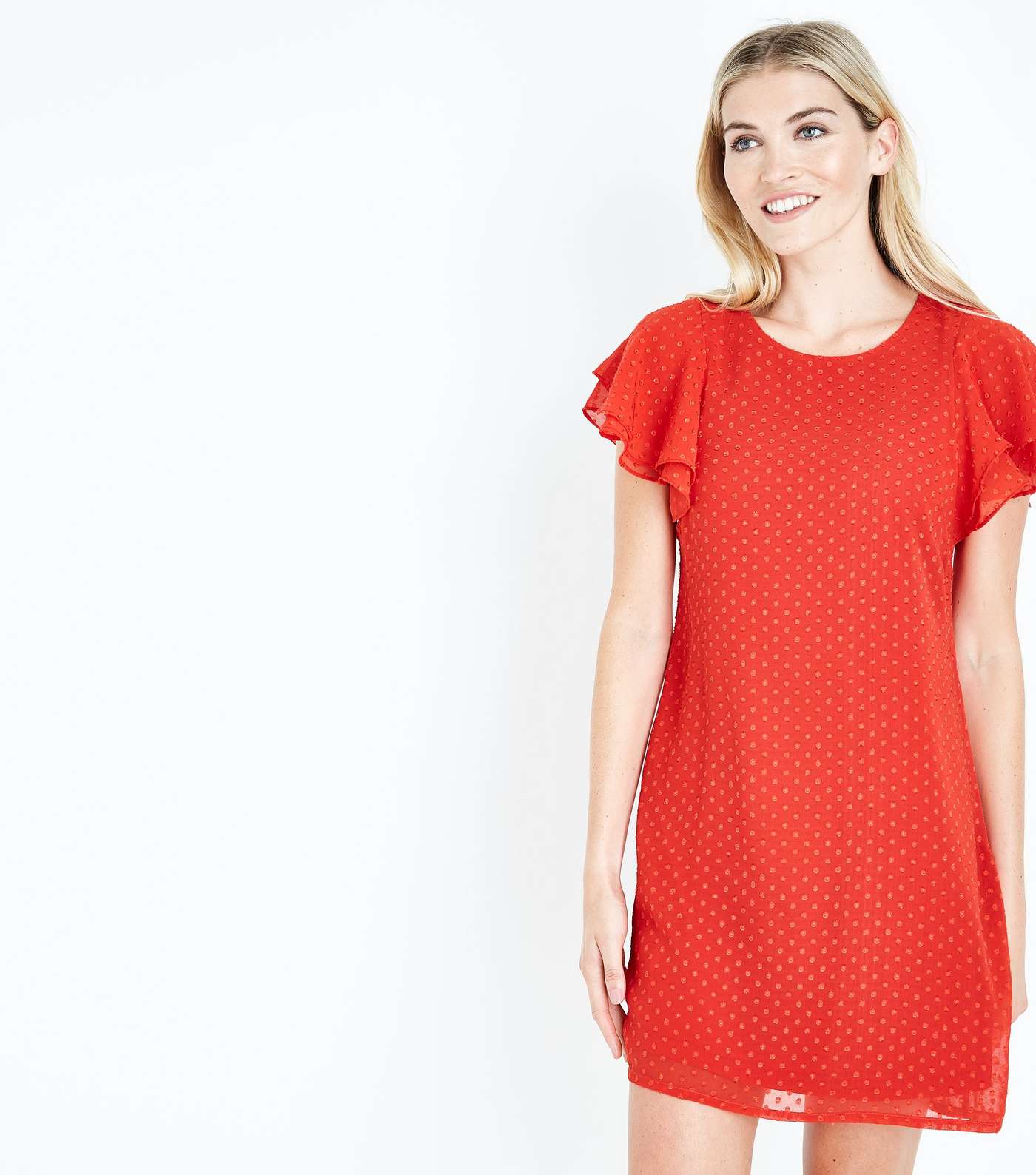Mela Red Spot Texture Tiered Sleeve Dress 