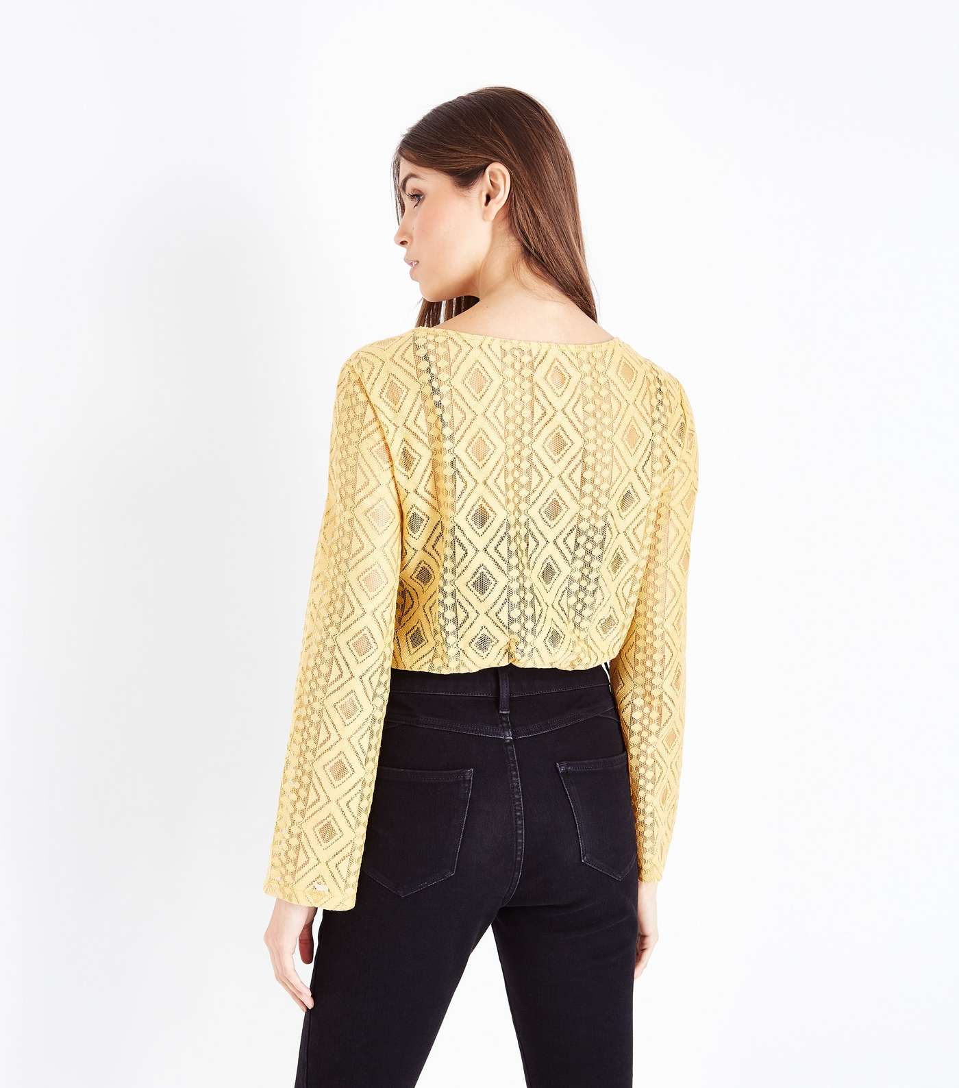 Mustard Yellow Lace Tassel Front Crop Top Image 3