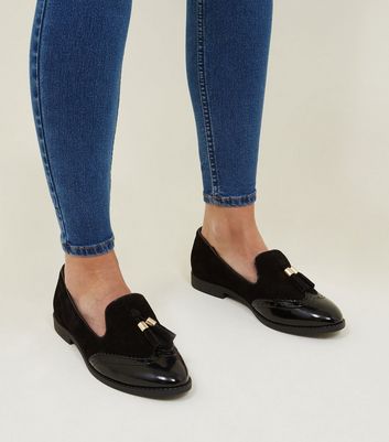 womens black suede tassel loafers
