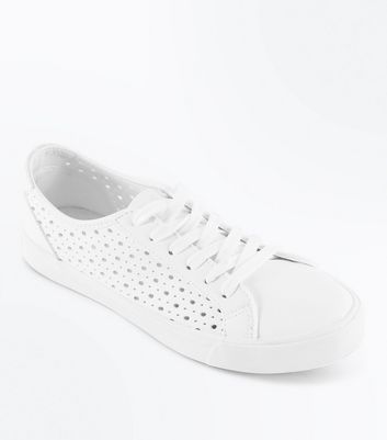 White Cut Out Lace Up Trainers | New Look