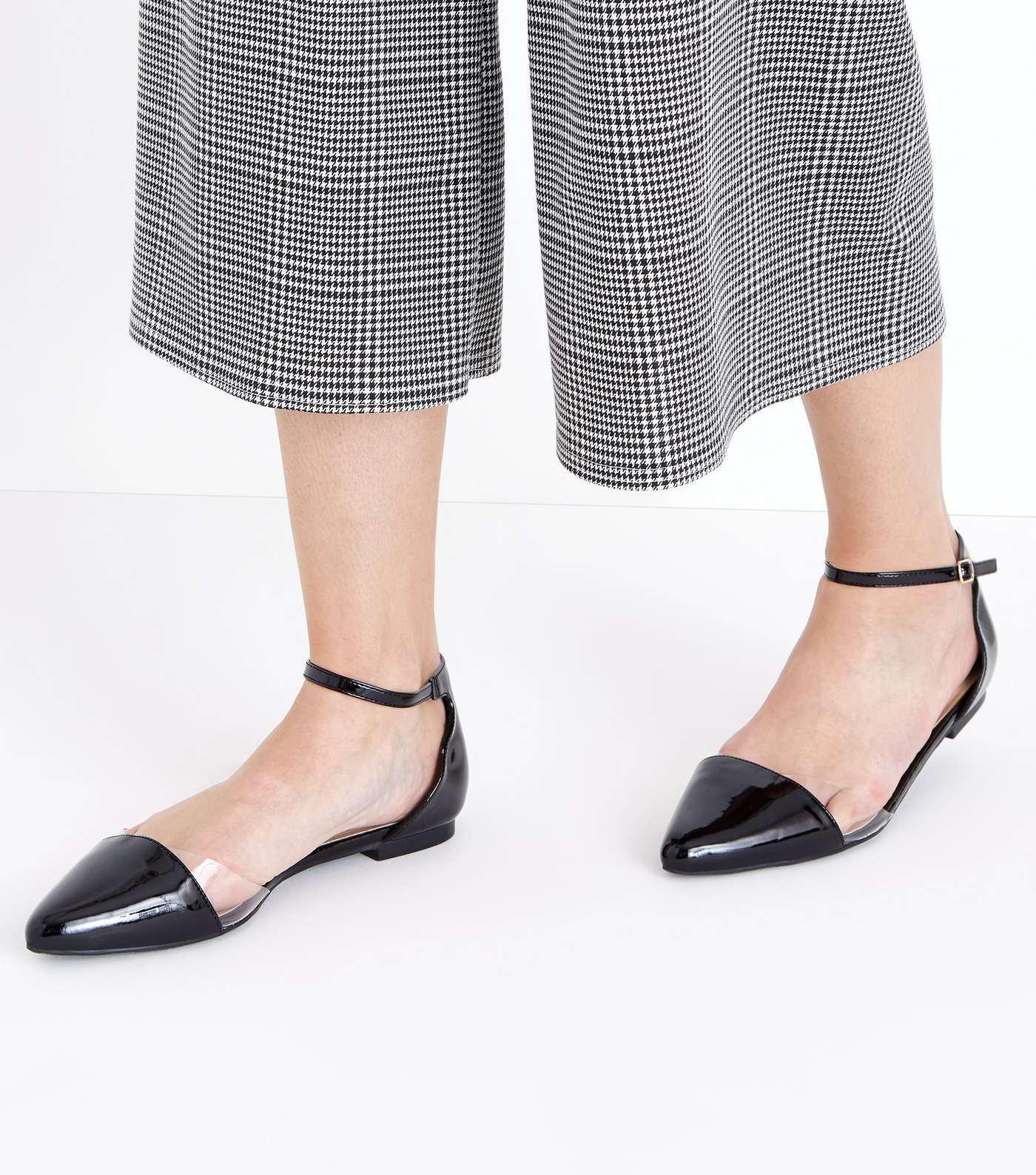 Black Patent Clear Panel Pointed Pumps Image 2