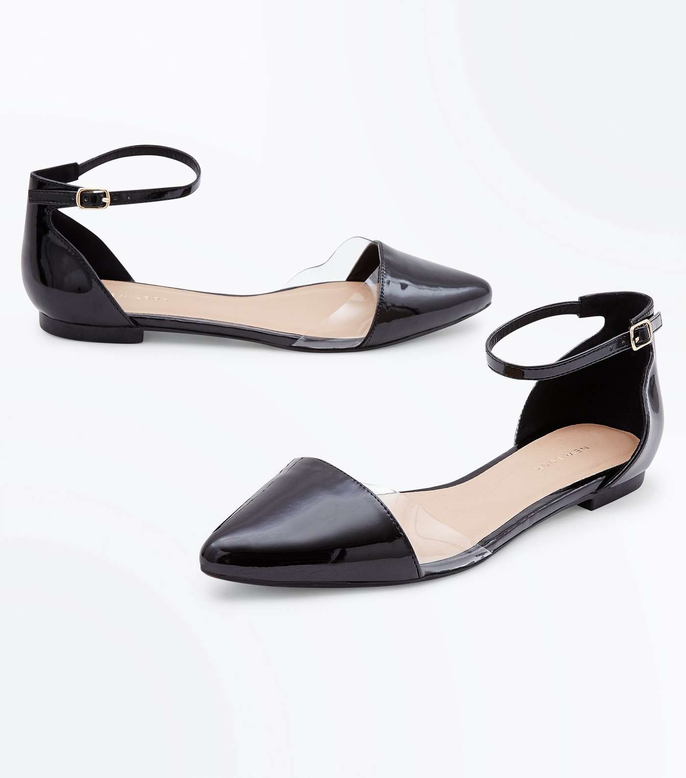 Black Patent Clear Panel Pointed Pumps Image 4