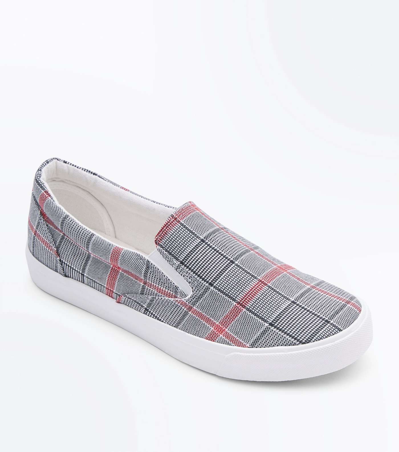 Grey Check Print Slip On Trainers