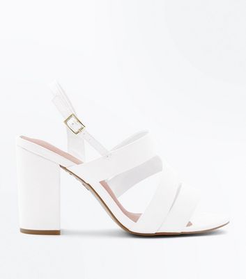 wide fit white block heels