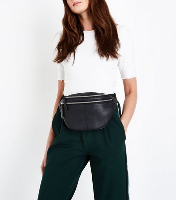 Black Double Pocket Bum Bag New Look