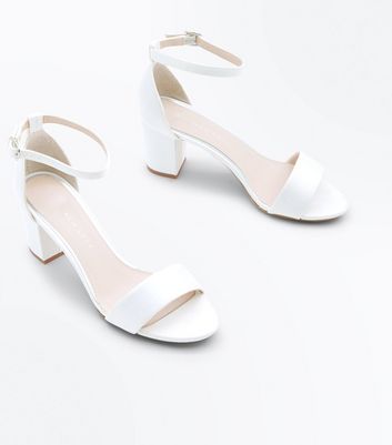 white satin block heels