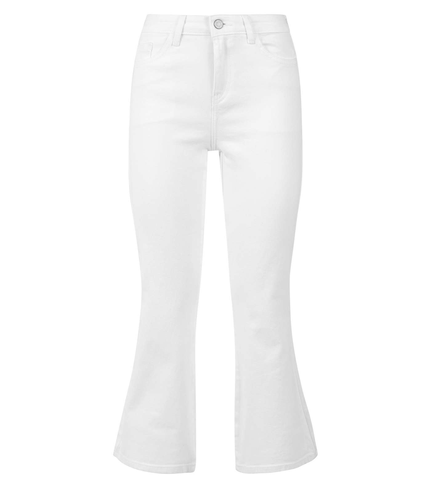 White Cropped Kick Flare Jeans Image 4