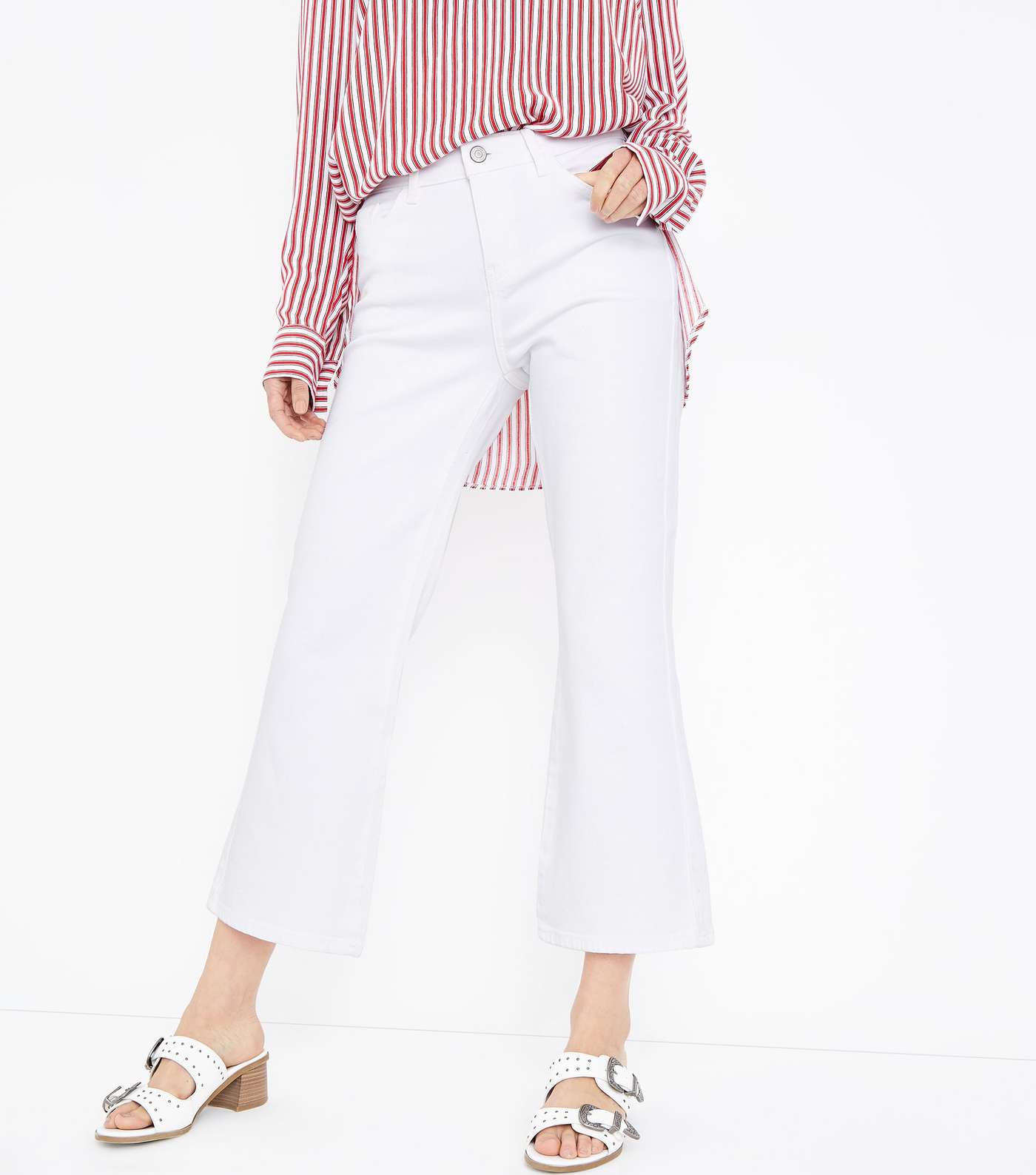 White Cropped Kick Flare Jeans Image 2