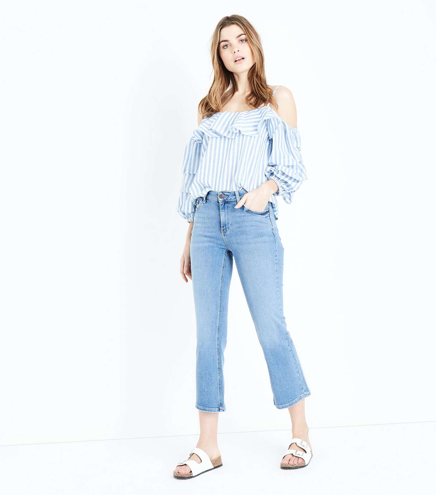 Blue Cropped Kick Flare Jeans