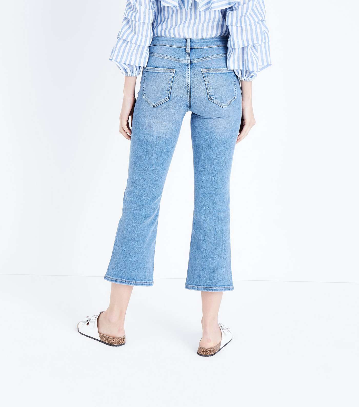 Blue Cropped Kick Flare Jeans Image 3