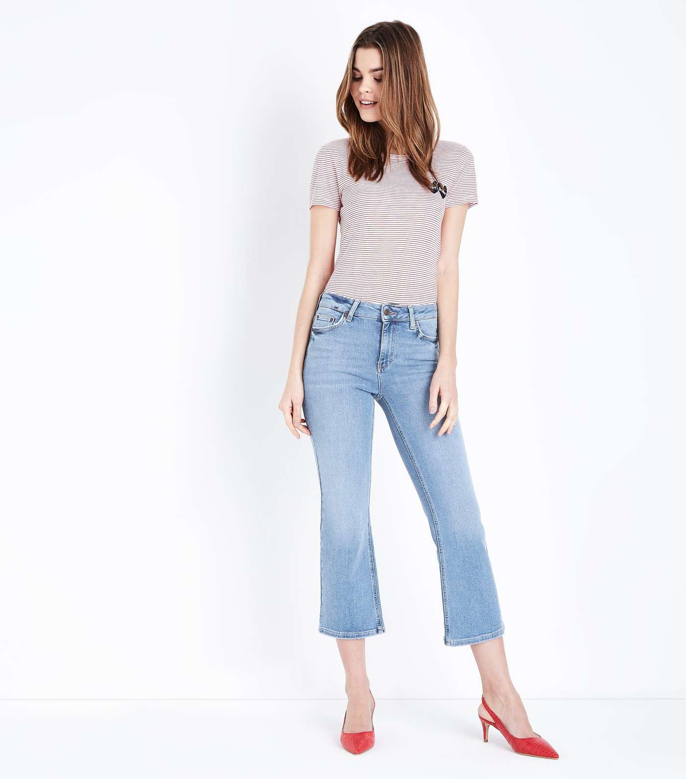 Blue Cropped Kick Flare Jeans Image 5