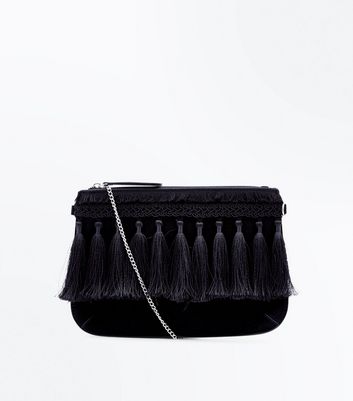 new look black tassel bag