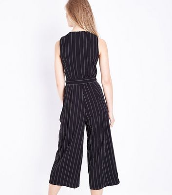 pinstripe jumpsuit black