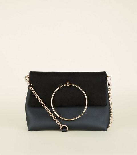Handbags Black Clutch Tote Small Bags New Look Black Leather Look Ring Handle Shoulder Bag