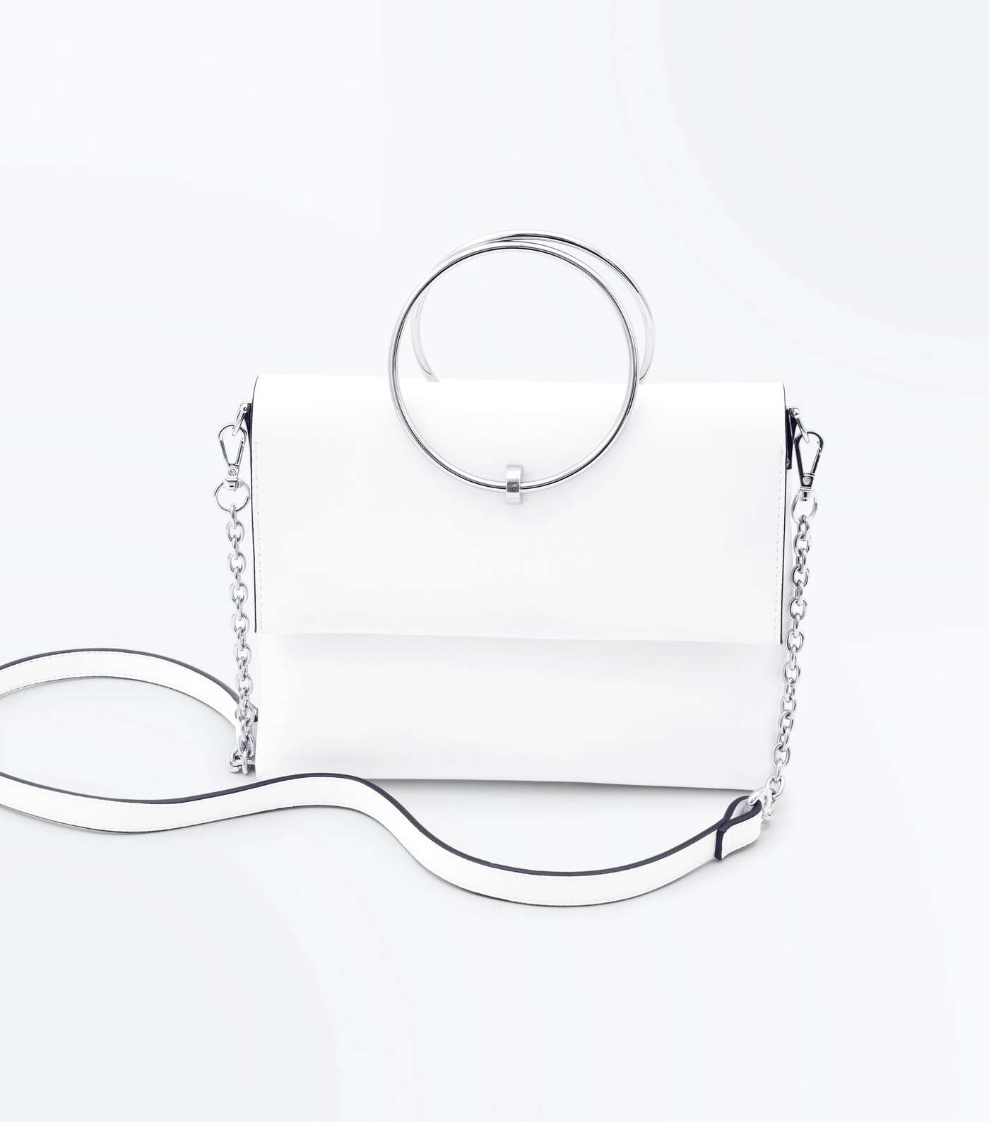 White Leather-Look Ring Handle Shoulder Bag Image 4