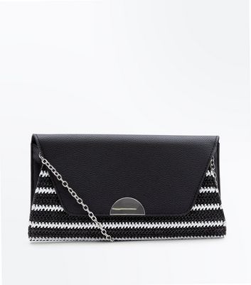 White Stripe Woven Clutch Bag New Look