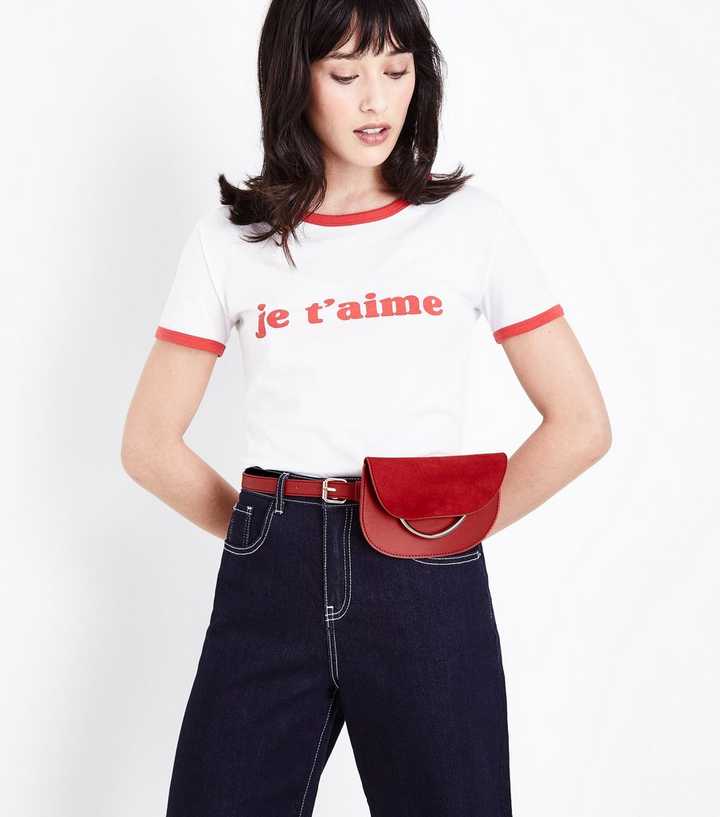 Red Round Metal Trim Purse Belt