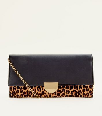 leopard print clutch bag new look