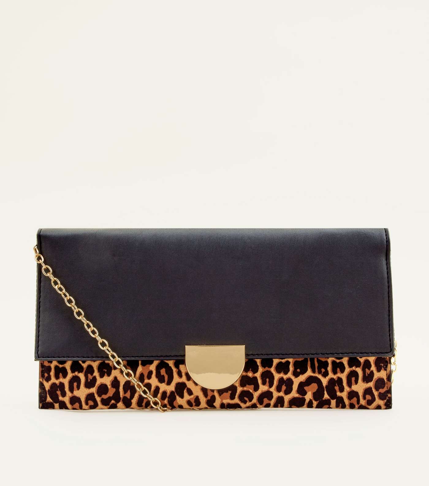 Brown Leopard Print Contrast Clutch Bag