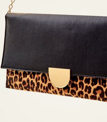 leopard print clutch bag new look