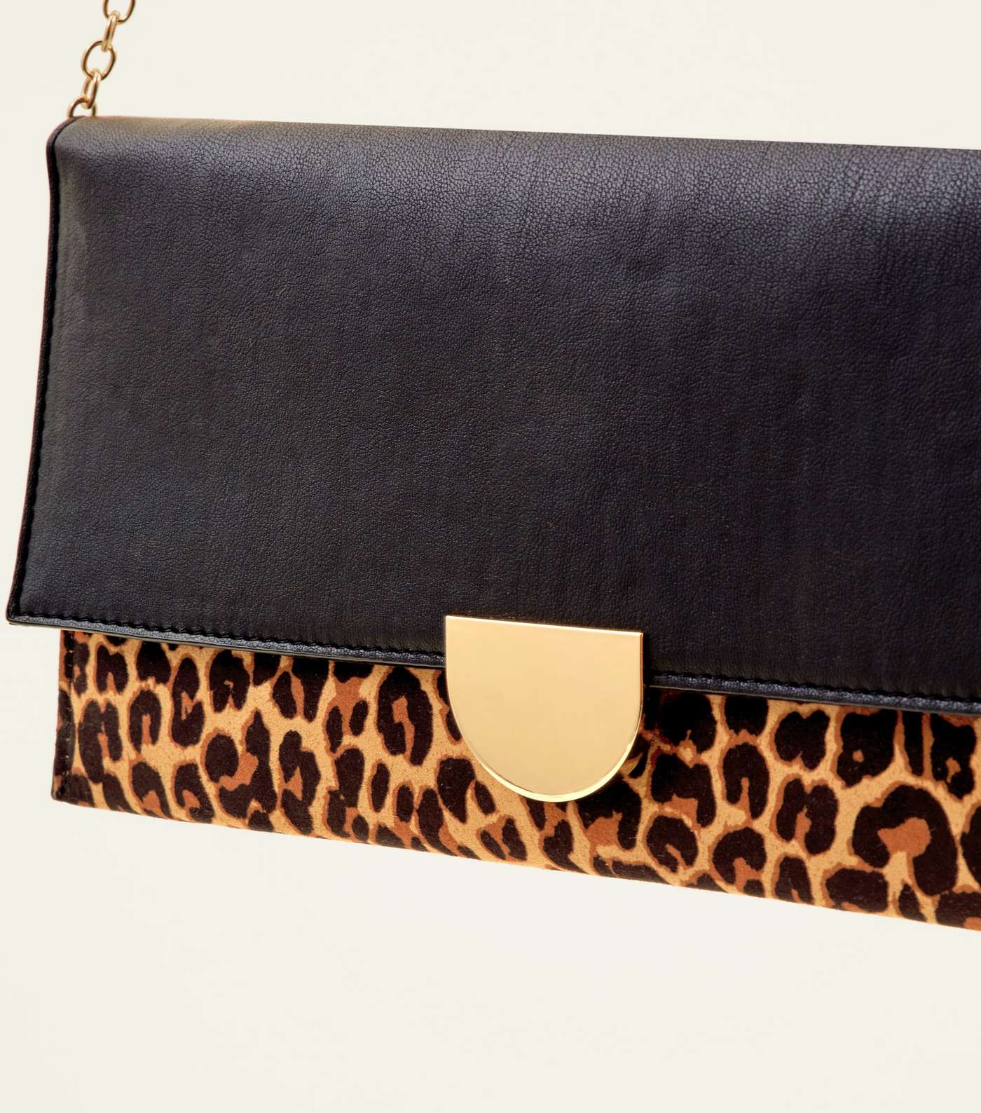 Brown Leopard Print Contrast Clutch Bag Image 3