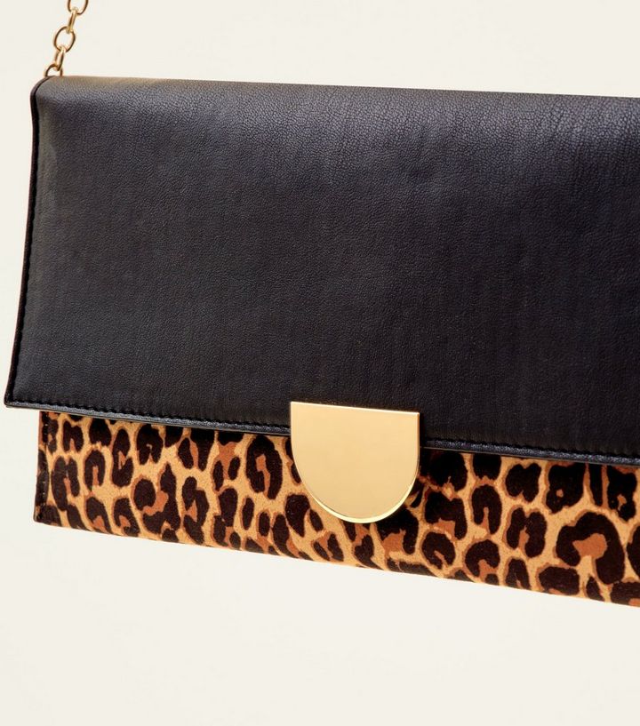 Brown Leopard Print Contrast Clutch Bag | New Look