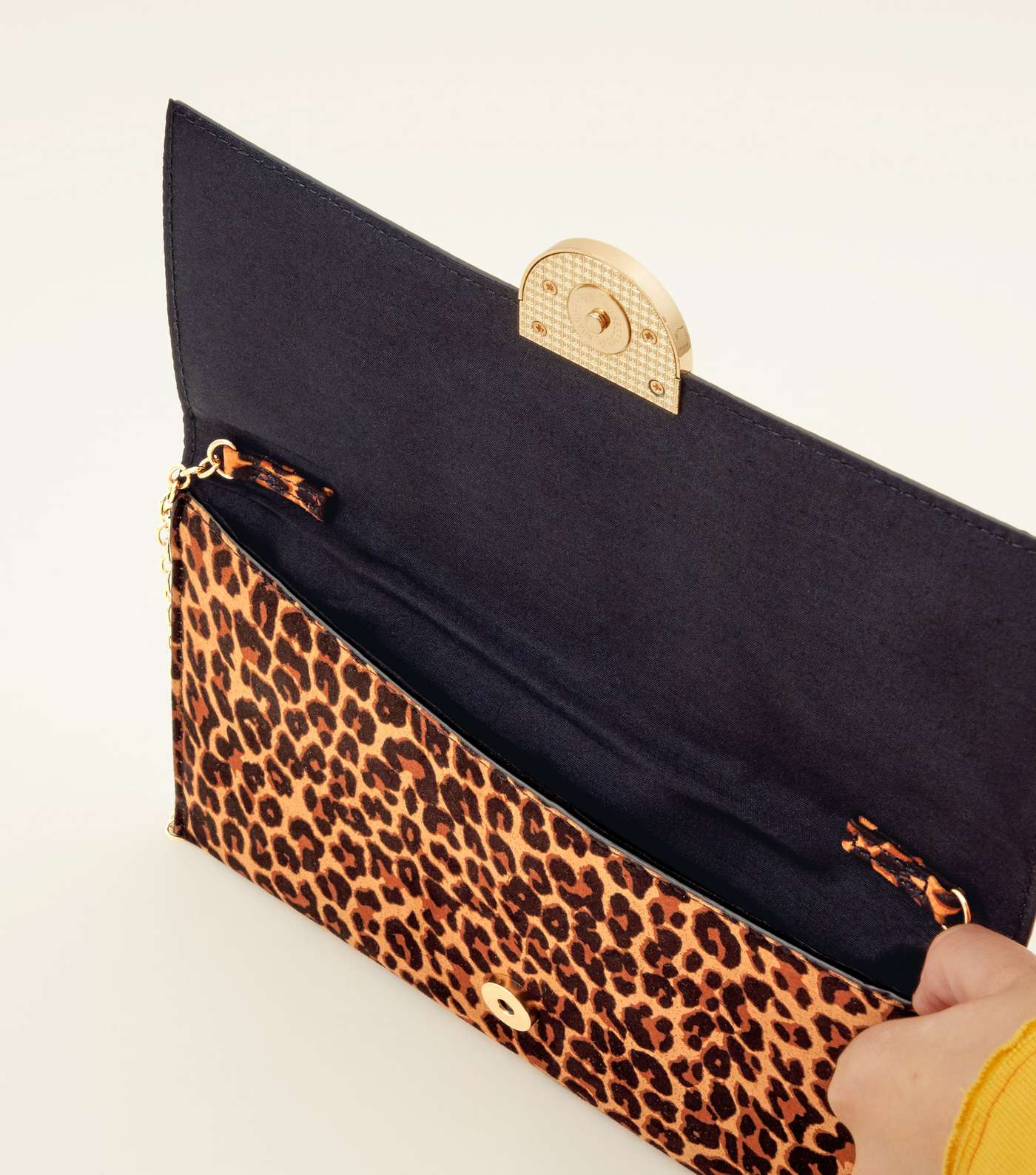 Brown Leopard Print Contrast Clutch Bag Image 5