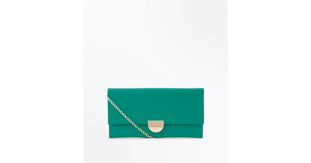 Dark Green Suedette Panel Clutch Bag New Look