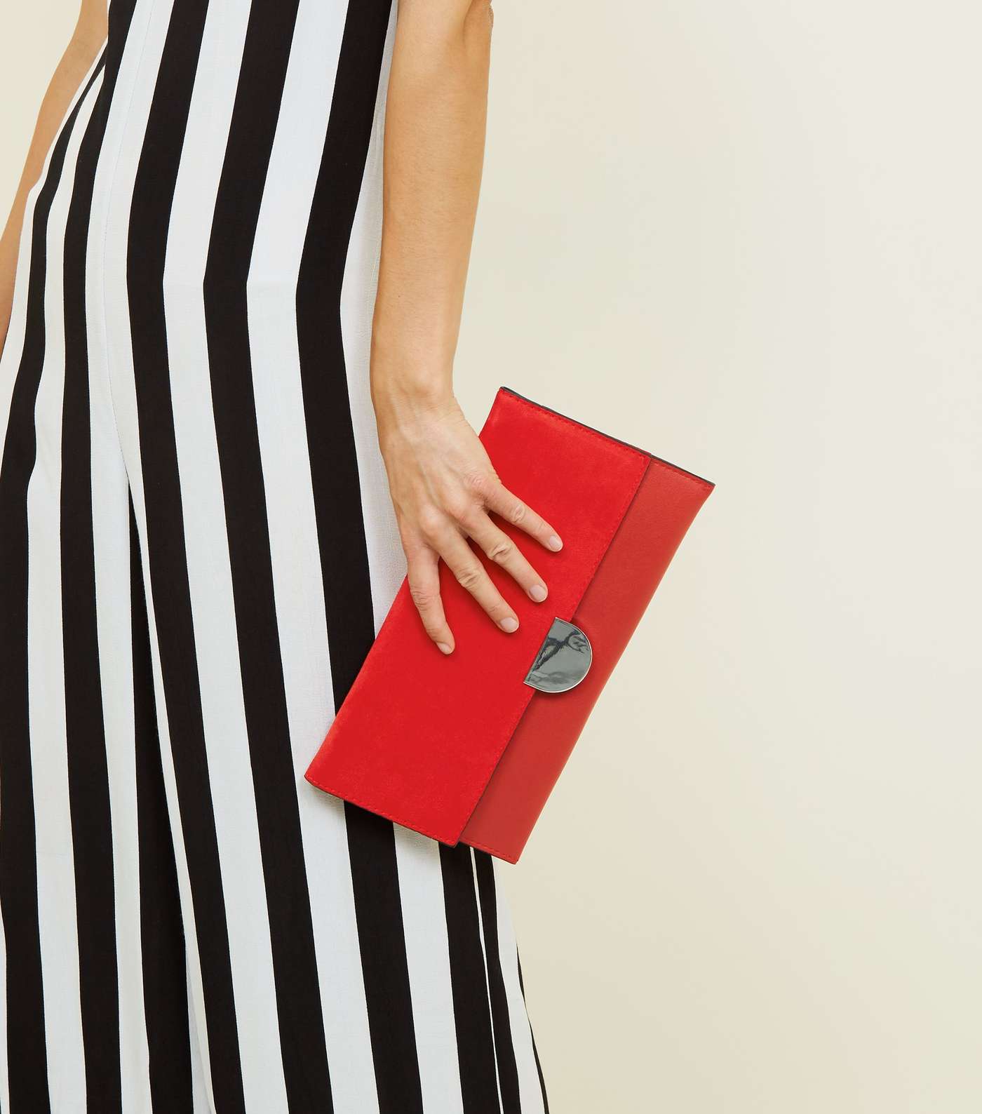 Red Suedette Panel Clutch Bag  Image 6