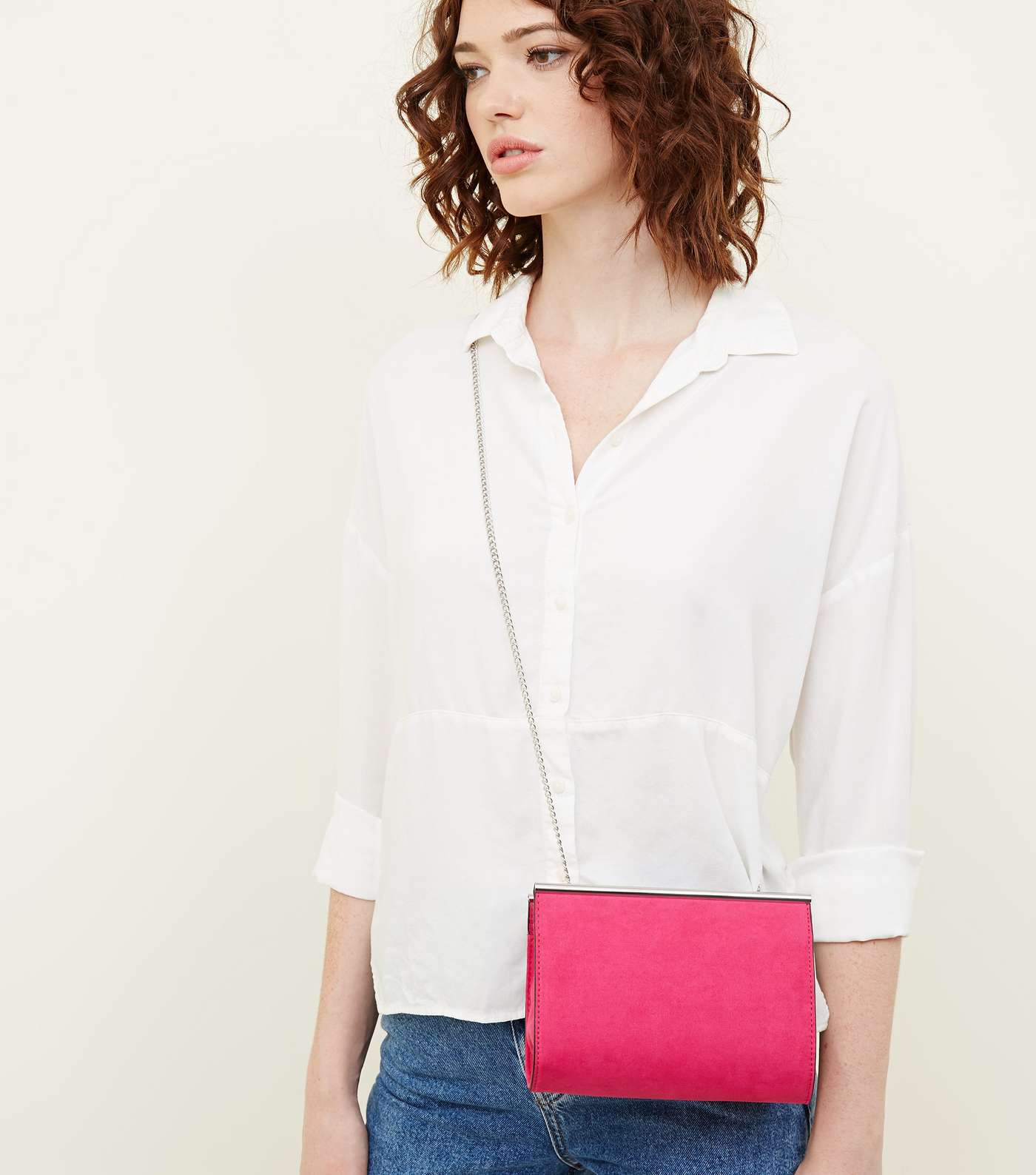 Bright Pink Suedette Bar Top Shoulder Bag Image 2