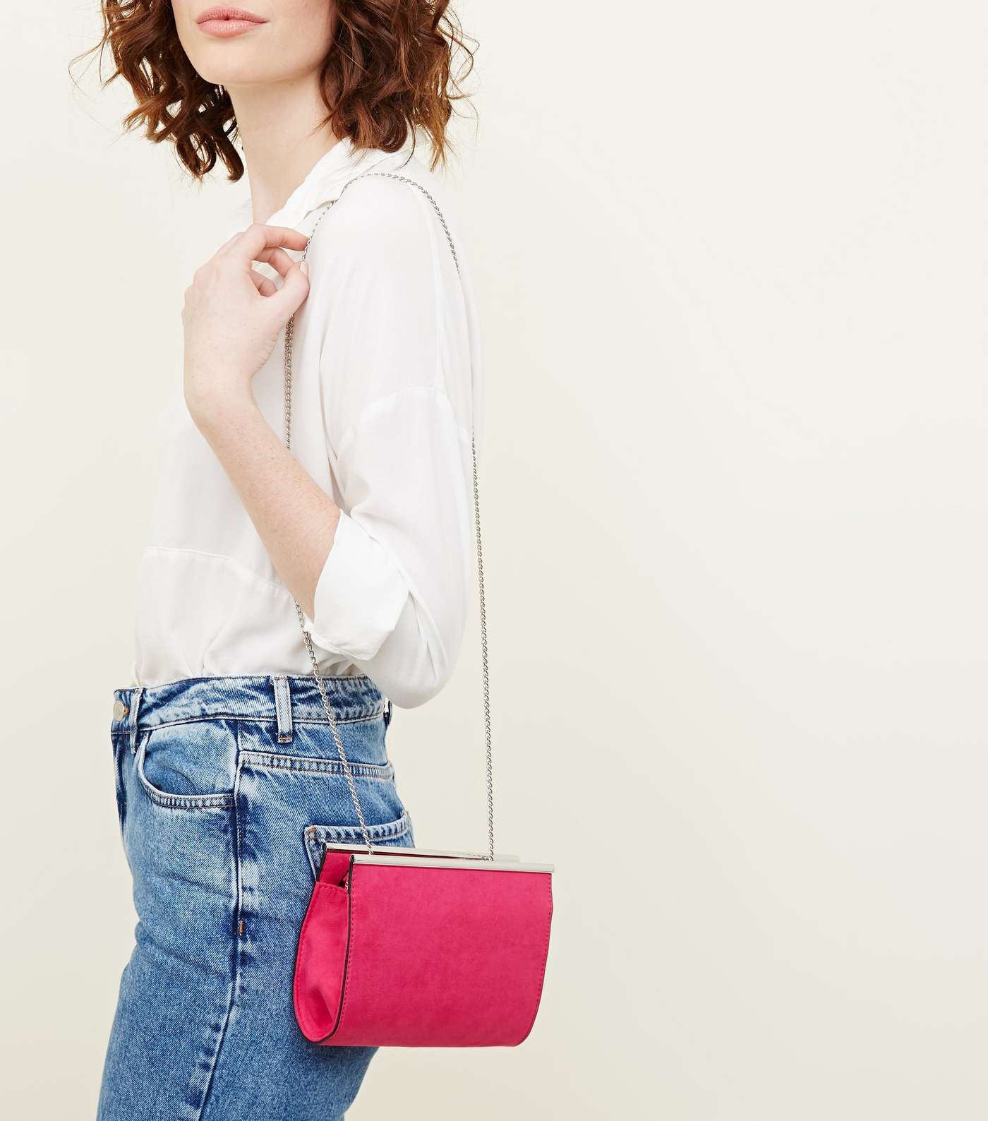 Bright Pink Suedette Bar Top Shoulder Bag Image 6