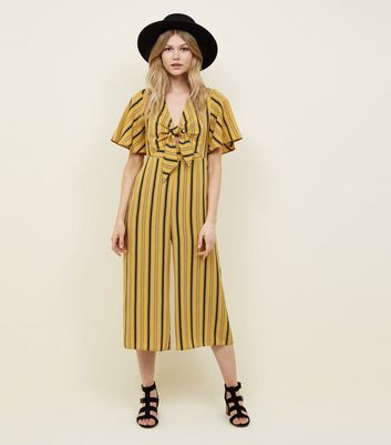tie front striped jumpsuit