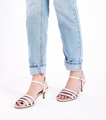 Wide Fit White Three Strap Kitten Heel Sandals New Look