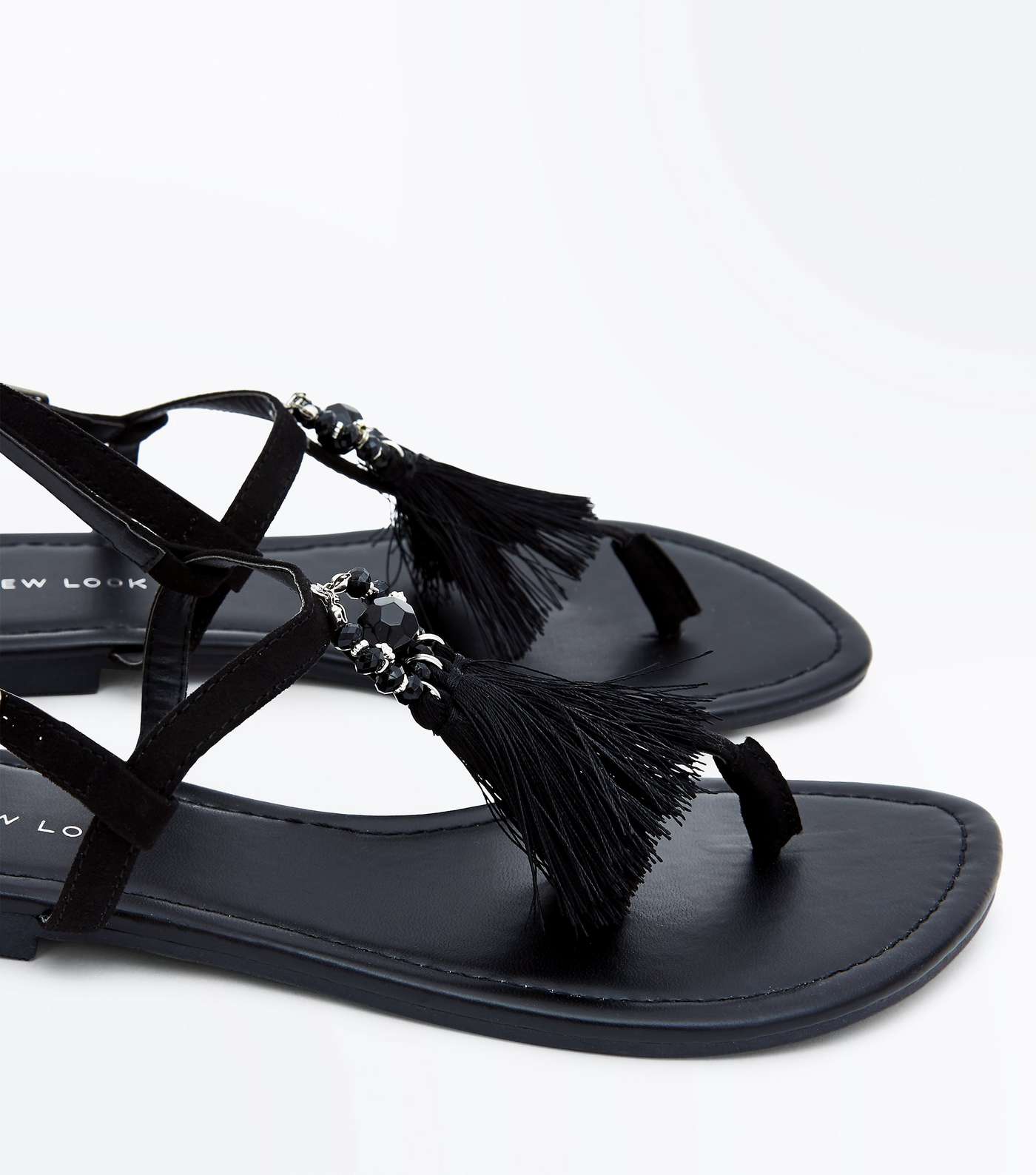 Wide Fit Black Suedette Tassel Sandals Image 4