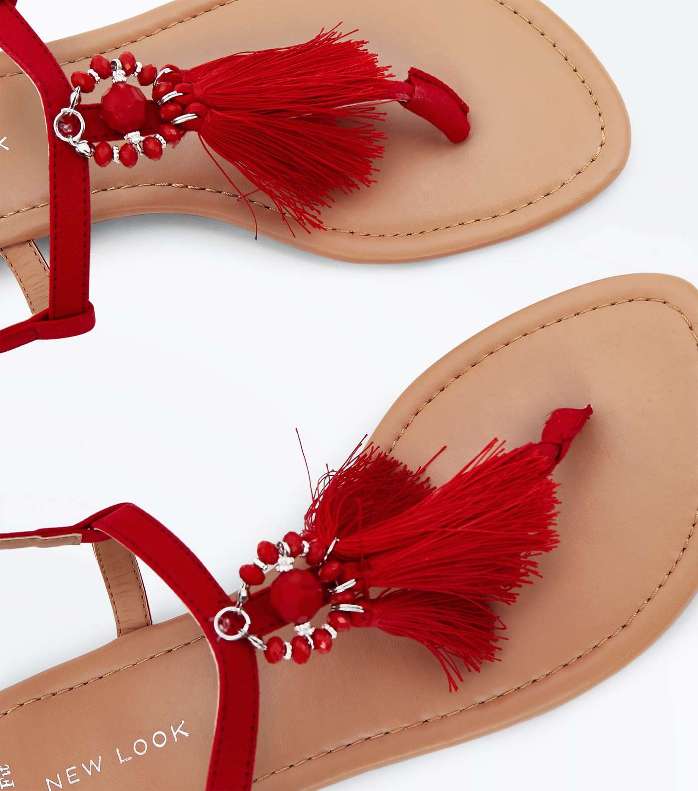 Wide Fit Red Suedette Tassel Sandals Image 4