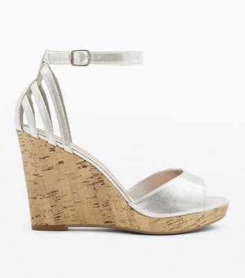 wide fit silver wedge sandals
