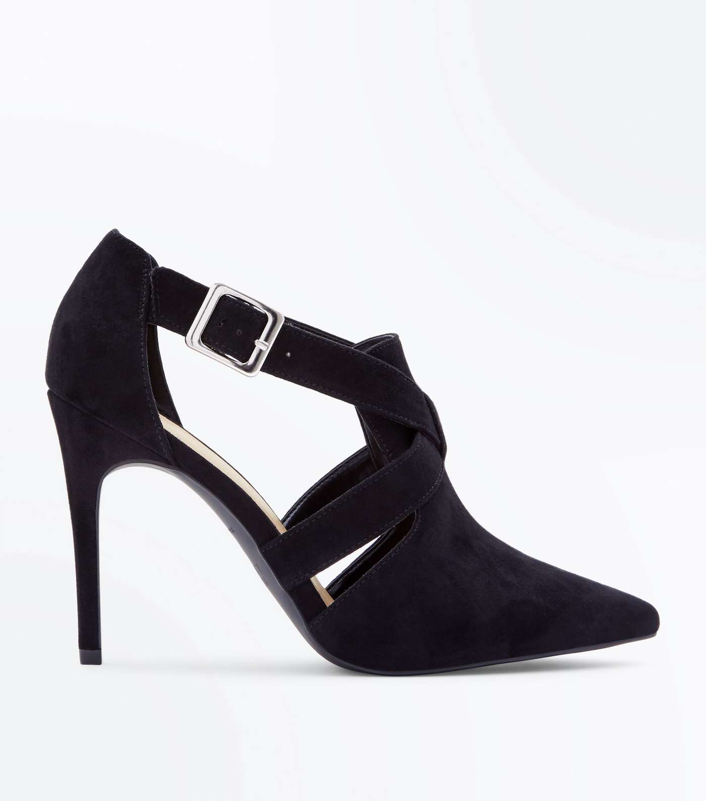 Wide Fit Black Suedette Pointed Cut Out Shoe Boots
