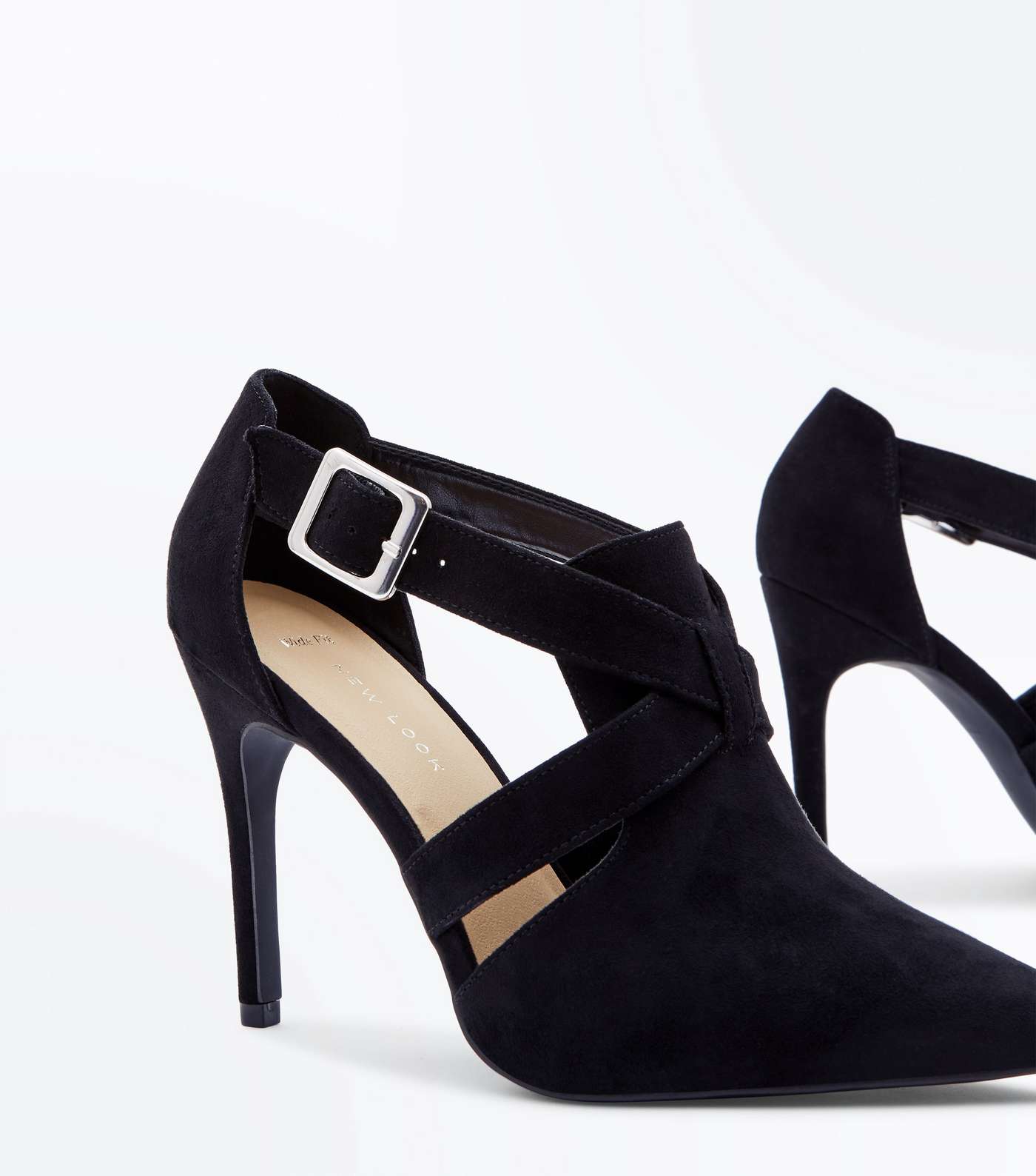 Wide Fit Black Suedette Pointed Cut Out Shoe Boots Image 3
