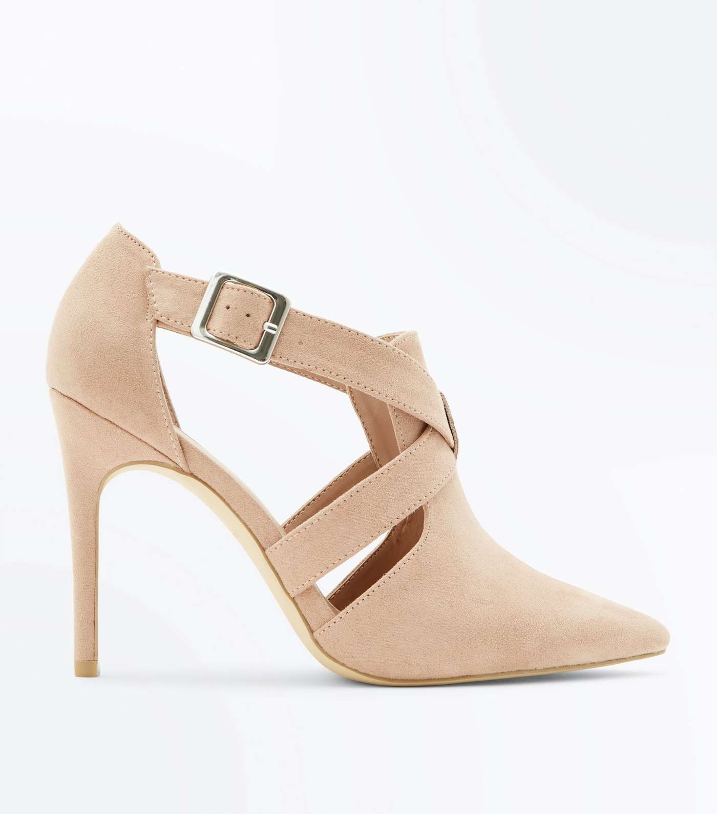Wide Fit Nude Suedette Pointed Cut Out Shoe Boots