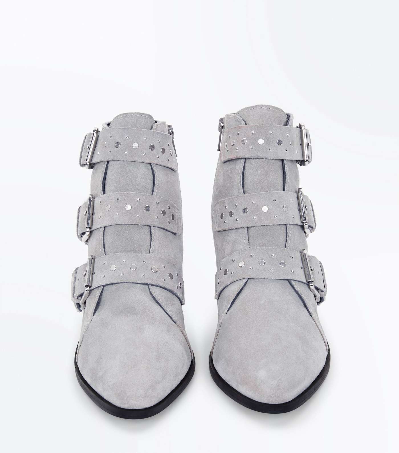Grey Premium Suede Stud Buckle Ankle Boots Image 4