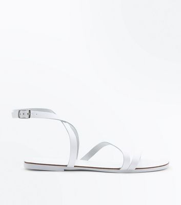 Wide Fit White Leather Strappy Flat 