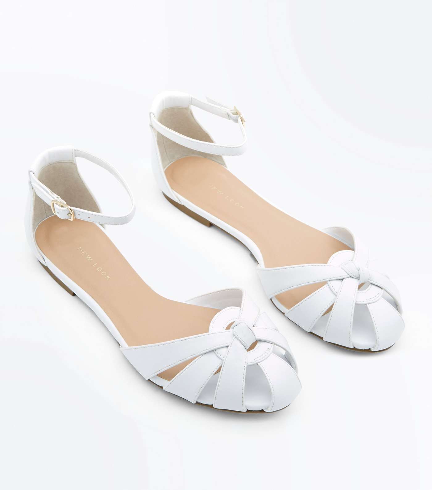 Wide Fit White Woven Strappy Pumps Image 3