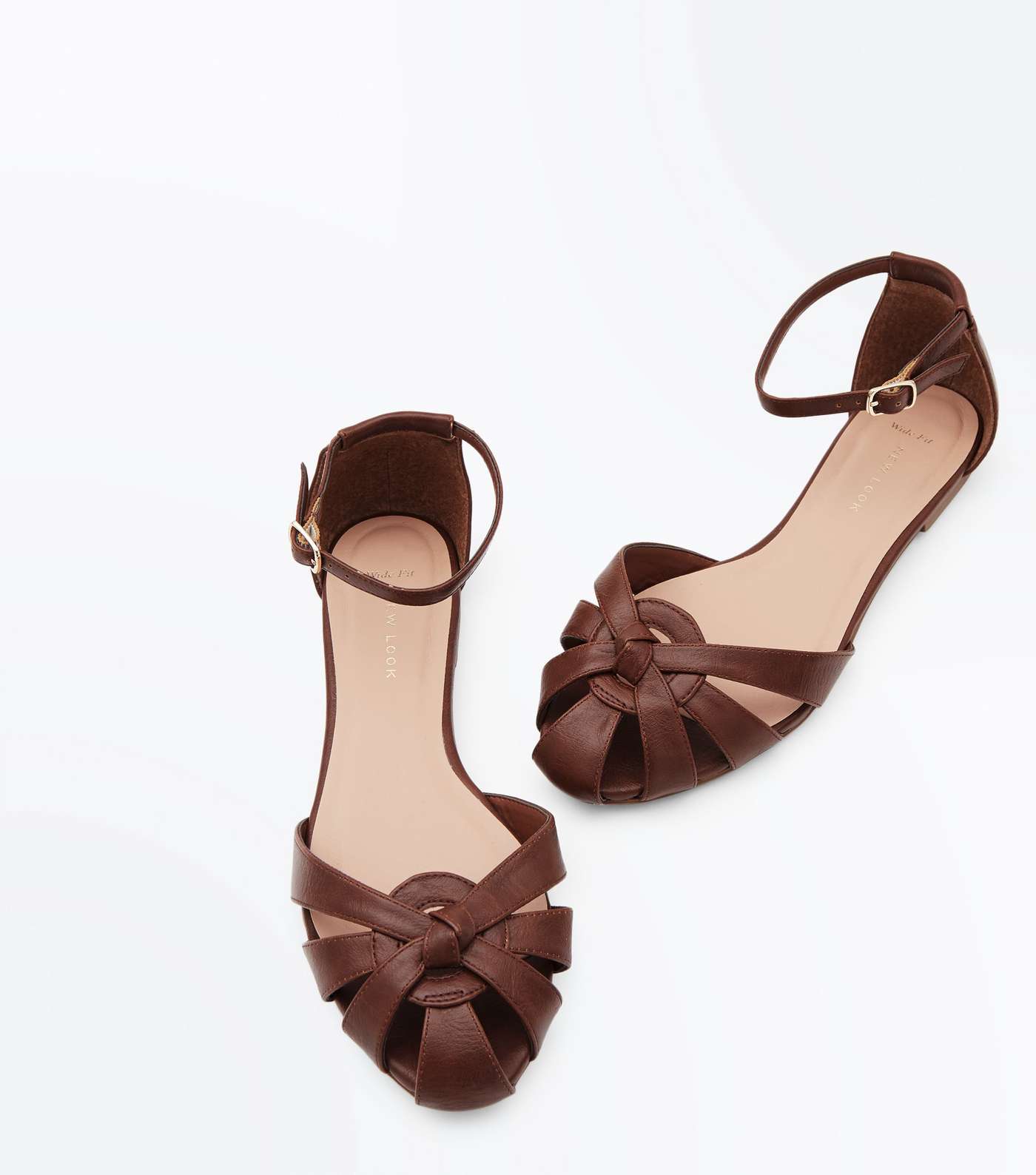 Wide Fit Tan Woven Strappy Pumps Image 4
