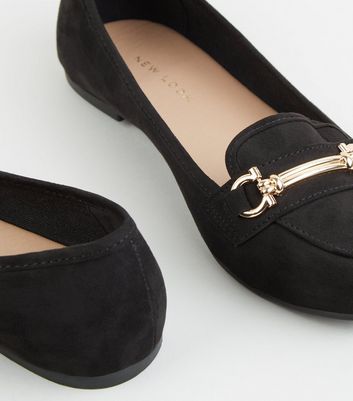 Black Suedette Bar Front Loafers | New Look