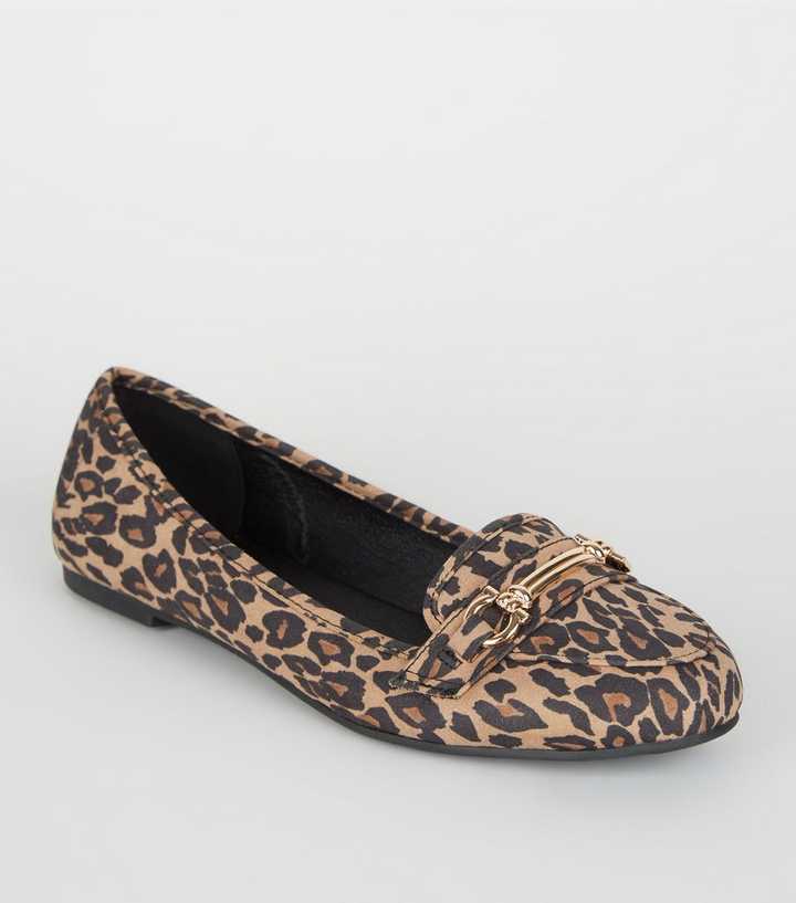 Stone Leopard Print Bar Front Loafers